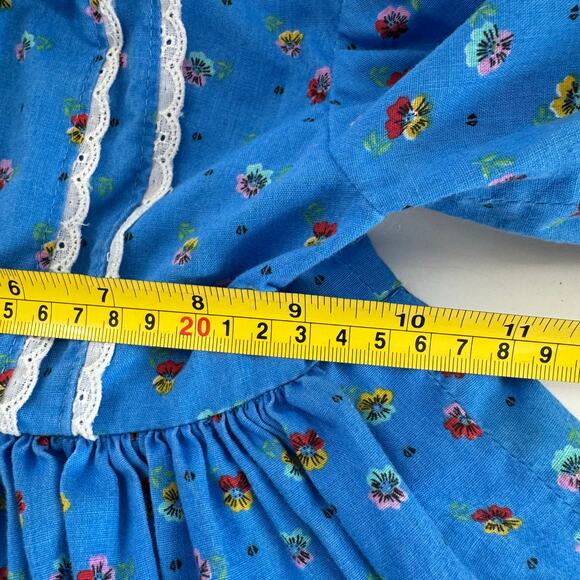 Vintage 80s No Brand Handmade 2T Toddler Girl Blue Dress Lace Church Prairie - Picture 5 of 6